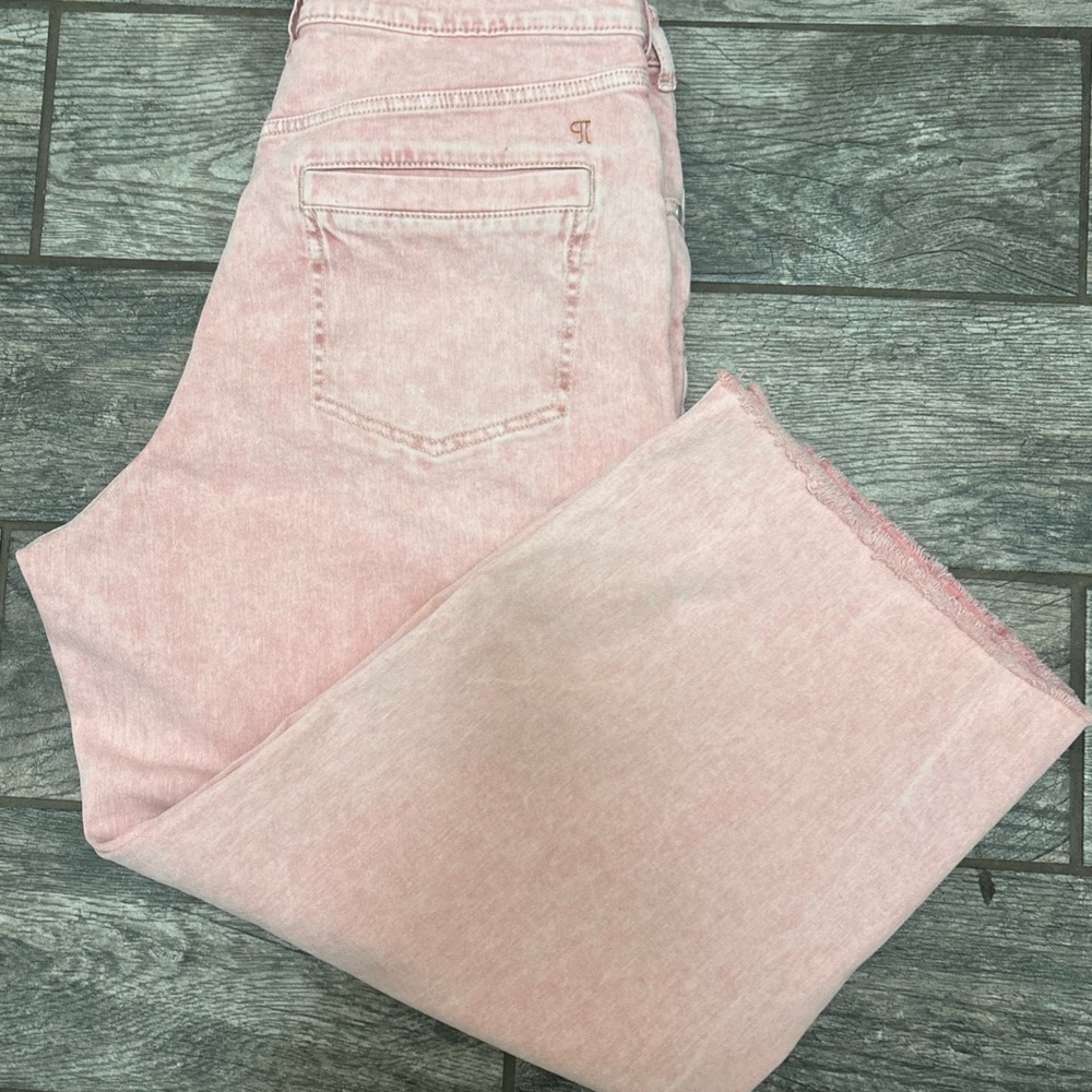 Anthropologie Pilcro 30 pink peach High rise crop barrel raw hem EUC brute denim